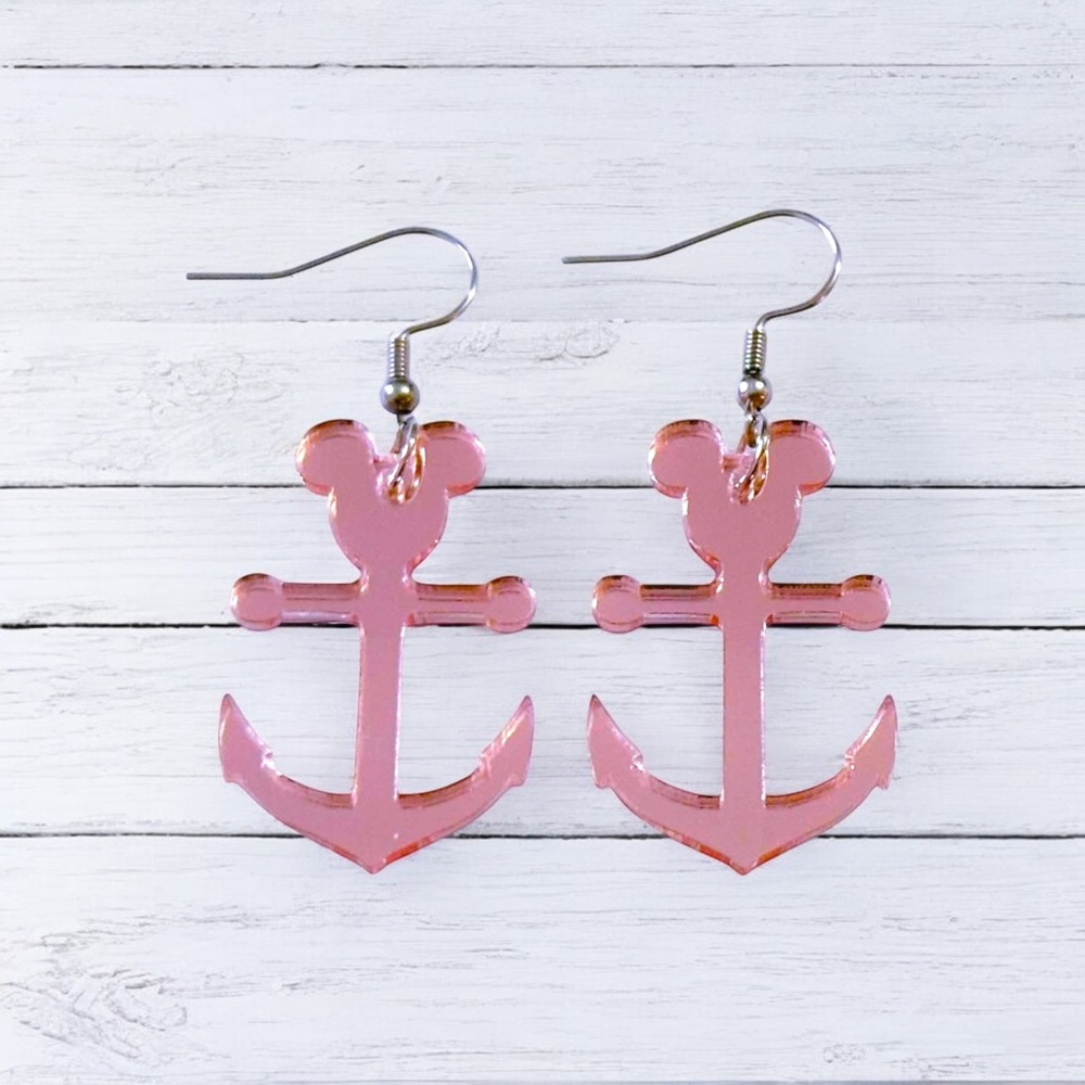 Pink Mouse Head Anchor Earrings